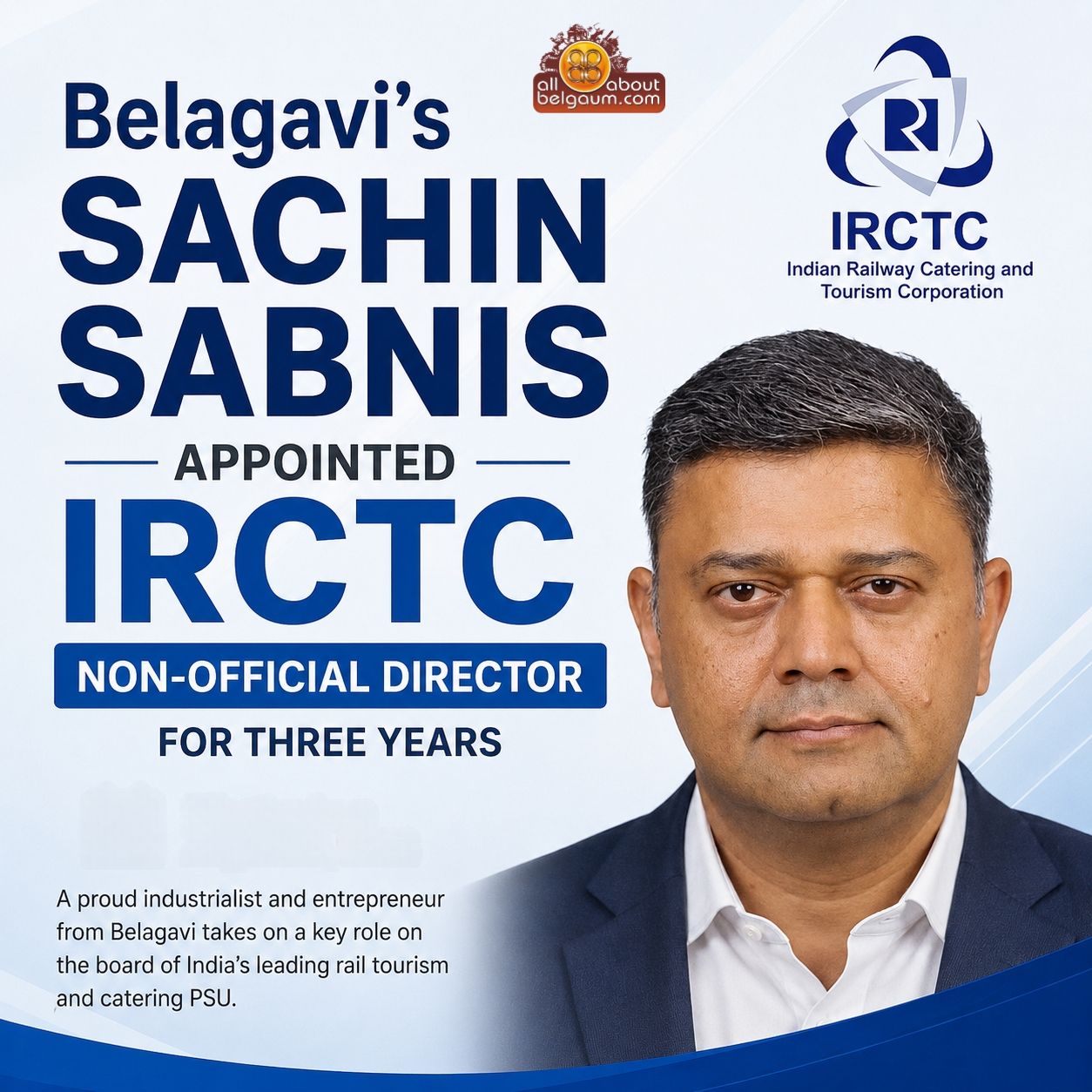 Belagavi industrialist Sachin Sabnis appointed IRCTC Non-Official Director 1 Belagavi industrialist Sachin Sabnis appointed IRCTC Non-Official Director