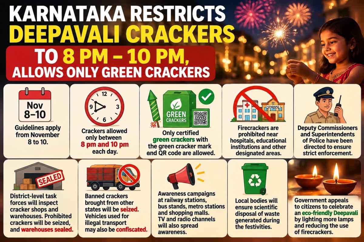 Karnataka Restricts Deepavali Crackers to 8 PM–10 PM, Allows Only Green Crackers 1 Karnataka Restricts Deepavali Crackers to 8 PM–10 PM, Allows Only Green Crackers